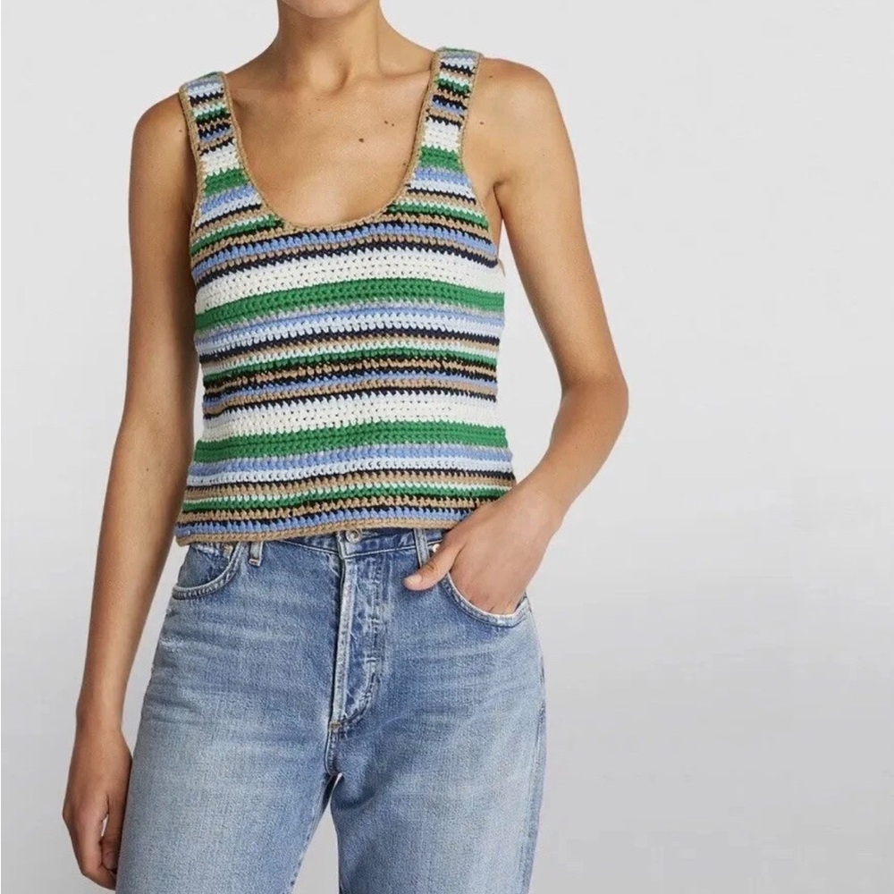 Dear John Striped Crochet Tank Top in Green, Blue & White